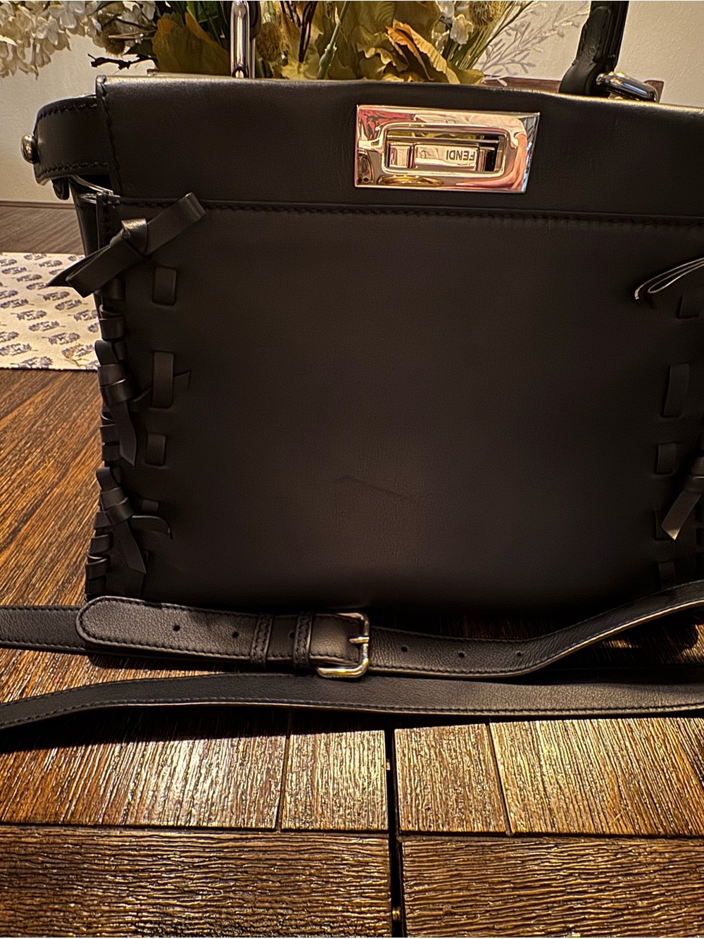 Fendi DARK NAVY Leather Top-Handle Satchel with Braided Fringe - Picture 7 of 16